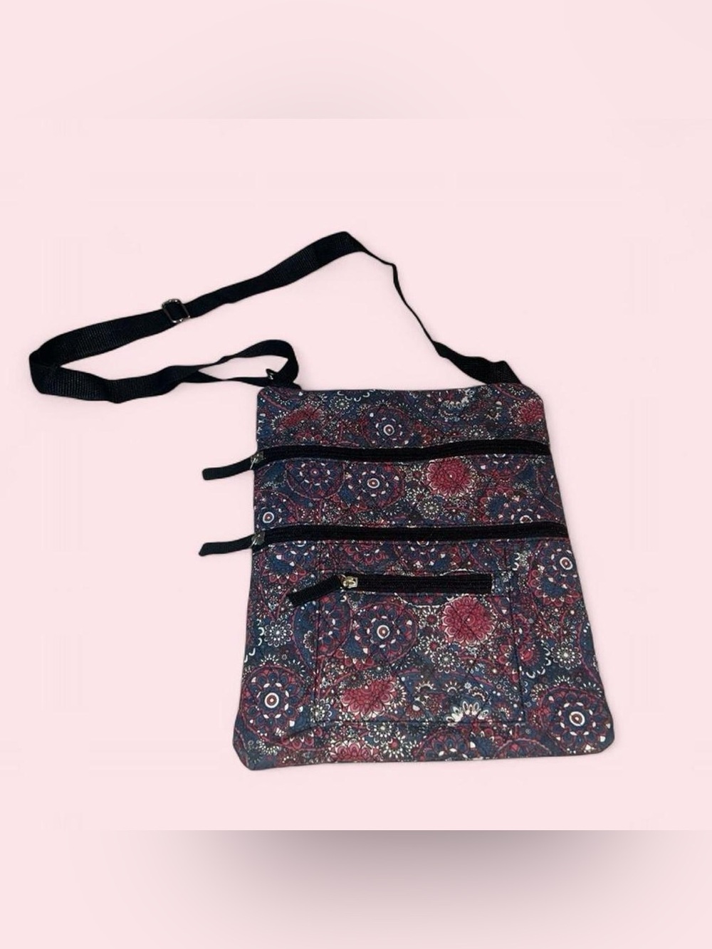 Stylish Floral Crossbody Bag in Navy and Burgundy